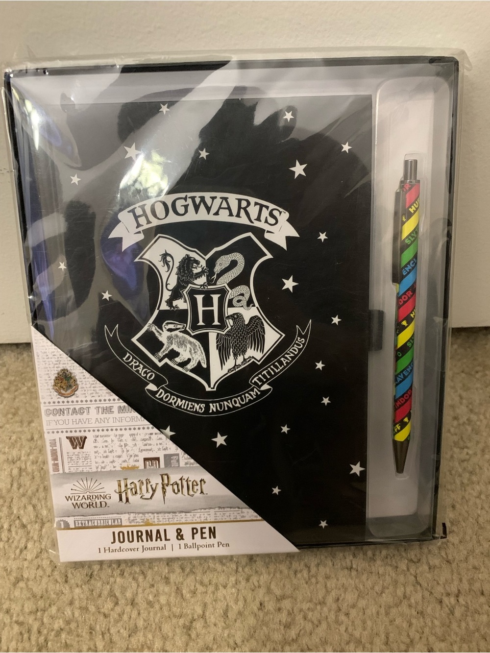 Warner Bros. Hogwarts Black Hardcover Journal with Multicolor Rainbow Pen